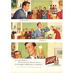 1950 Schlitz Beer Couples Dinner Party Vintage Print Ad Wife Serving Wall Art